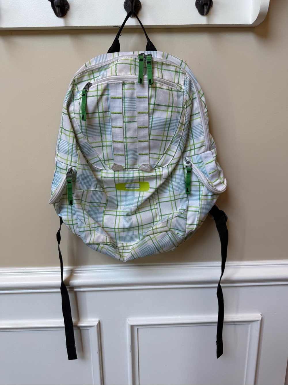 Oakley White and Green Plaid Kids Backpack